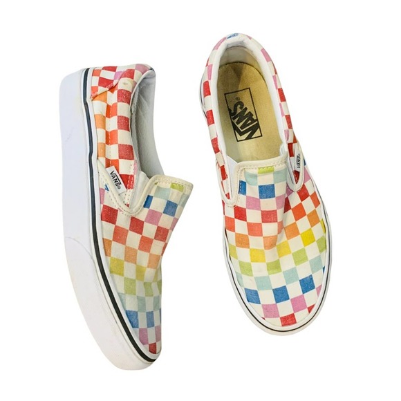 Vans Shoes - VANS Classic Slip On Rainbow Checkerboard sz 7